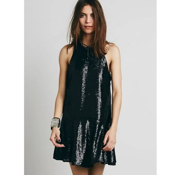Free People Black Sequin Cocktail Party Mini Dress